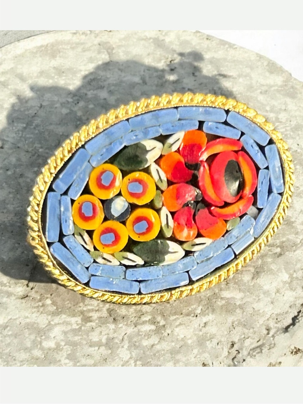Vintage Micro Mosaic Italy Floral Brooch